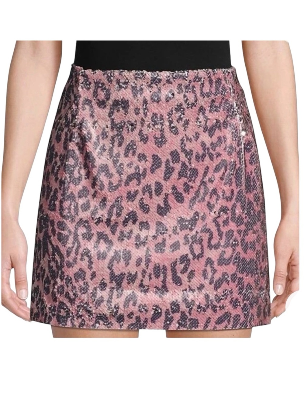 FREE PEOPLE Pink Leopard Print Sequin Mini Skirt